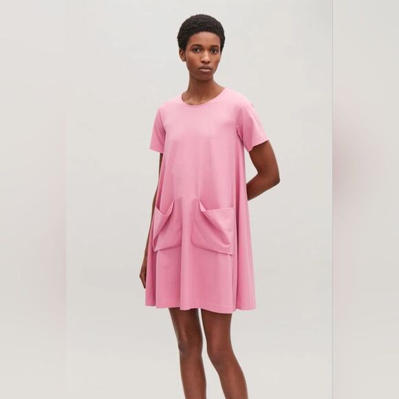 COS Blush Rose A Line T Shirt Swing Dress With Oversized Pockets S - Picture 14 of 15
